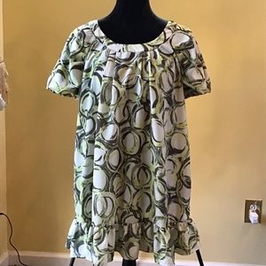 Simply Vera Vera Wang, Green & Brown Patterned Blouse, Size-Large.